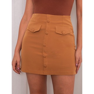 shorts e saia feminina alfaiataria, com botão,ziper na lateral