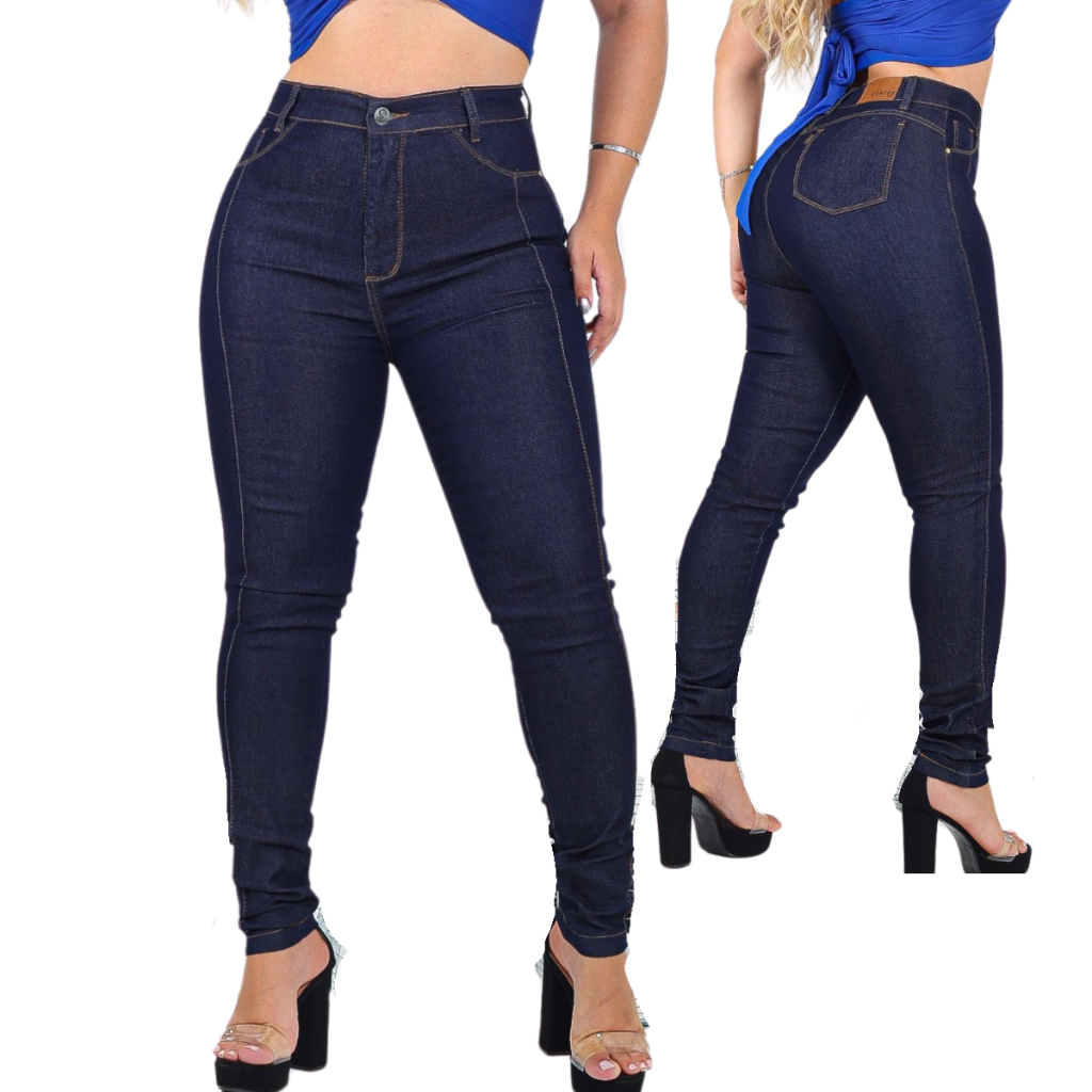 Calças Jeans Feminina Com Lycra Cintura Alta Elastano Cós Alto em Oferta na Shopee