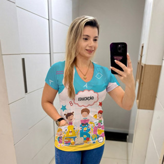 Bata de professora educação infantil jaleco de uniforme/ scrubs escola