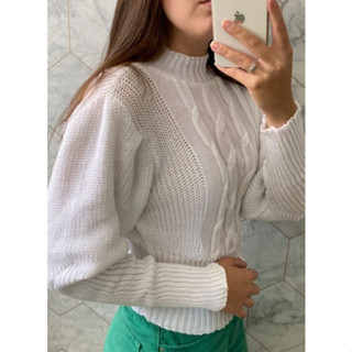 Blusa De Frio Tricot Feminina Manga Bufante Detalhes 3 Trançados