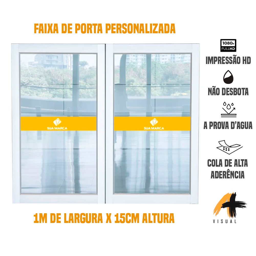 Adesivo Porta Vidro Com Logo Faixa Sinalização Segurança 1m x 15cm - ENVIO AJATO