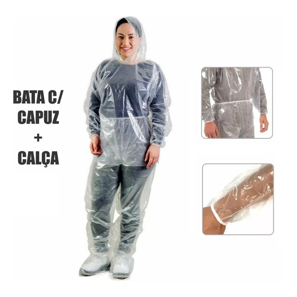 Capa de Chuva Transparente Com Calça e Capa Com Capuz Possui elástico nas extremidades CA 30355 e CA 30354