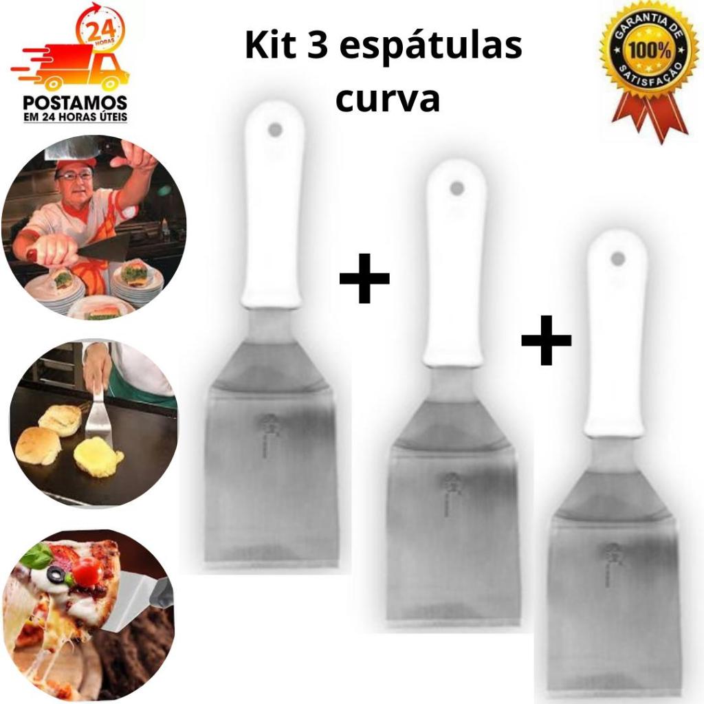 kit 03 espatulas de inox curva.  O Segredo Profissional para sua Cozinha! ideal para lanches pizza