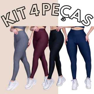 Calça Legging Feminina Zero Transparência Cintura Alta Suplex Fifness Academia Esportiva Lisa Kit de 4 Peças