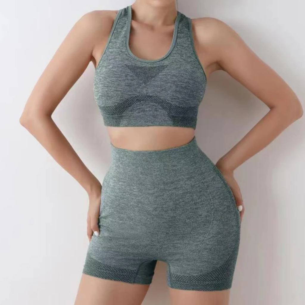Conjuntos Academia Fitness Feminino Leggings Top Empina Shorts Levanta Bumbum Tecido