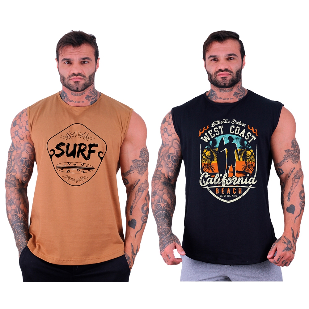 Kit 2 Regata Machão Longline MXD Conceito SURF Prancha Praia California Malibu Casual Dia a Dia