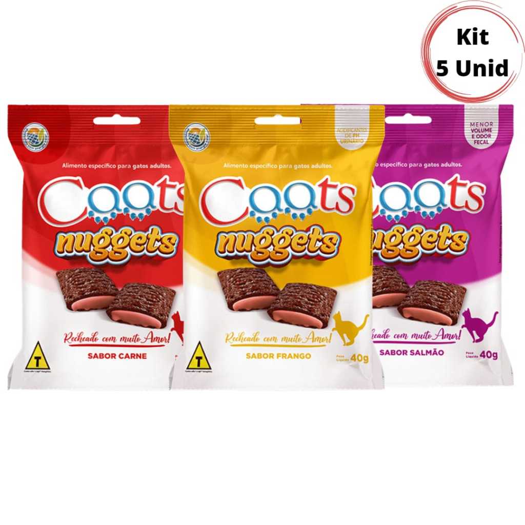 Kit 5 un. Petisco Para Gatos Nuggets Caats Snacks 40gr Sabores