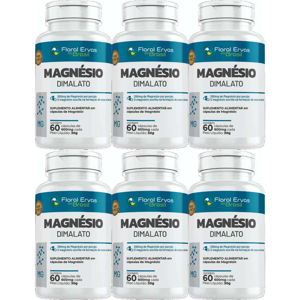 Magnesio Dimalato 600 mg 360 caps 6 frascos x 60 Capsulas