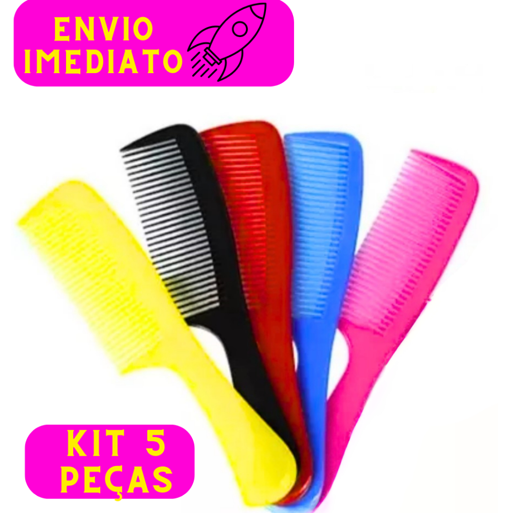 Jogo De Pentes Kit 6 Pentes Cores Variadas 22 Cm Dentes Largos