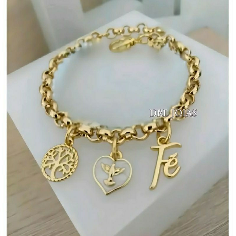 Pulseira Moeda Antiga 3 Pingentes Elo Português.