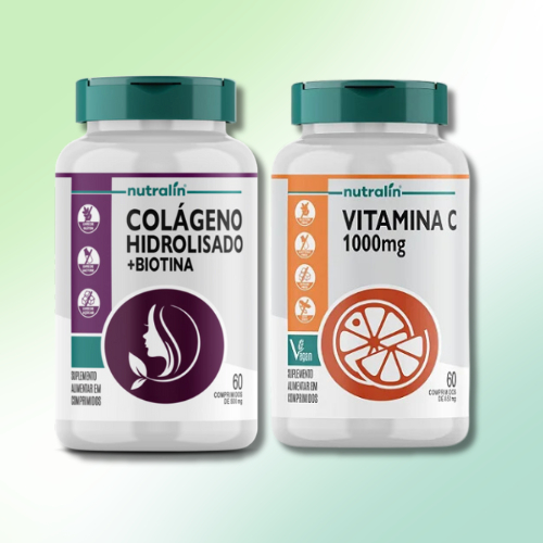 Kit Unhas e Cabelos Saudáveis: Colágeno Hidrolisado C/ Biotina + Vitamina C 1000g Vegana - Nutralin