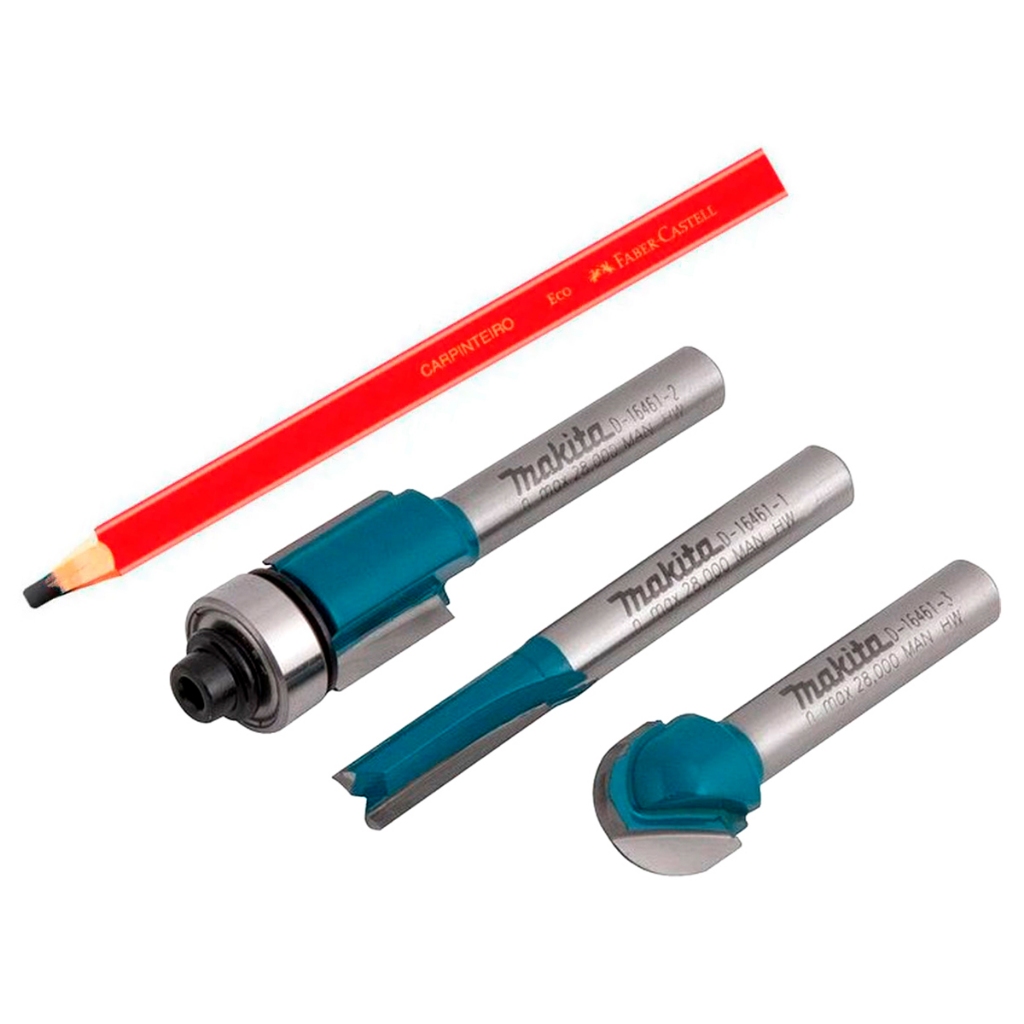 kit com Jogo de Fresas para Tupia com 3 Peças D-16461 Makita e Lápis de Carpinteiro em Oferta na Shopee