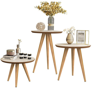 Conjunto De Mesas Para Sala Apoio Lateral Centro Classic Sofá Redonda Com Pés Palito Resistente em Oferta na Shopee
