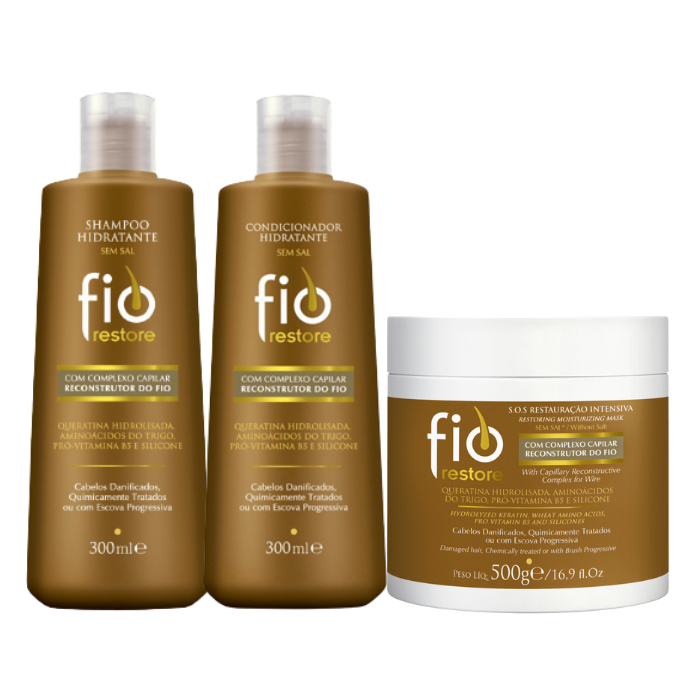 Kit Reconstrutor dos Fios Shampoo + Condicionador + Máscara Capilar Intensiva Fio Restore em Oferta na Shopee