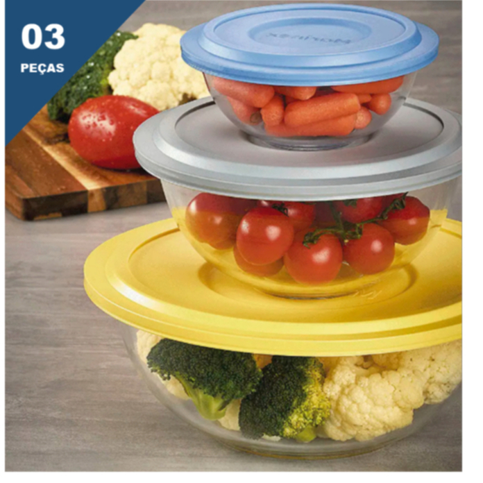 Jogo de Tigelas de Vidro com Tampa Plus 3 Peças Bowl Marinex Nadir em Oferta na Shopee