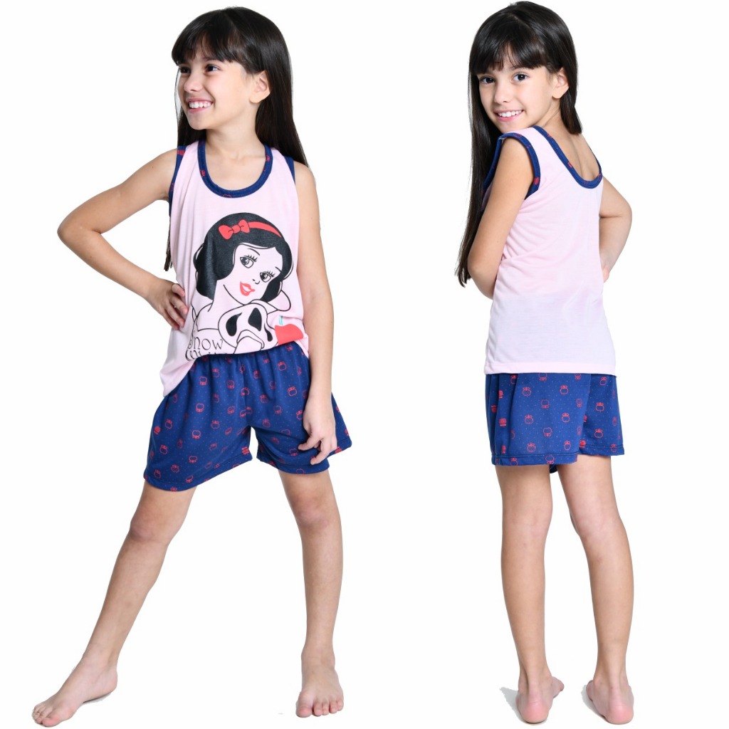 Baby Doll Camiseta Infantil Menina Regata Personagens Estampado Verão Confortável