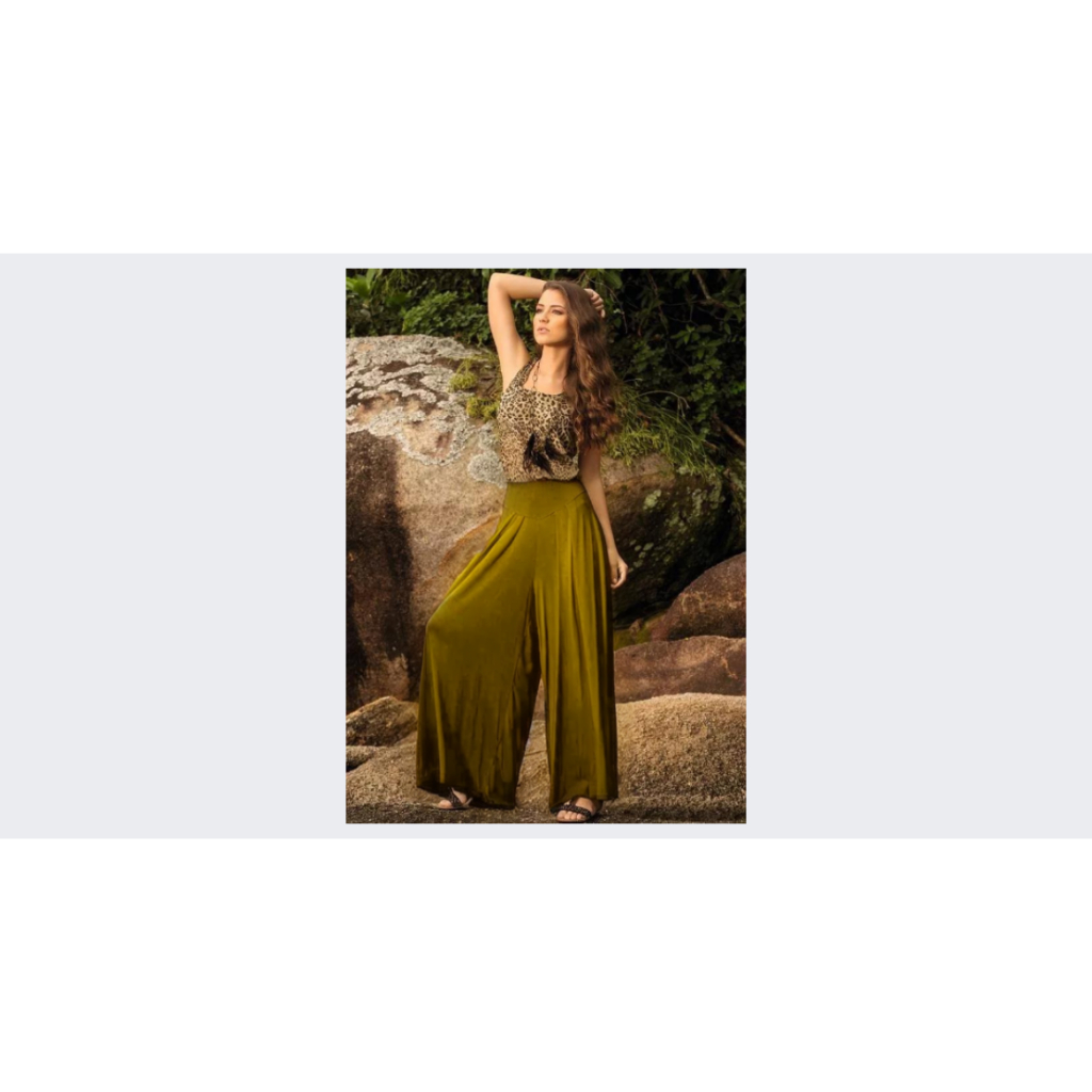 Calça Pantalona   Boca Larga  Sino  Soltinha Malha  Viscolycra Cos Largo Cintura Alta   Pregas