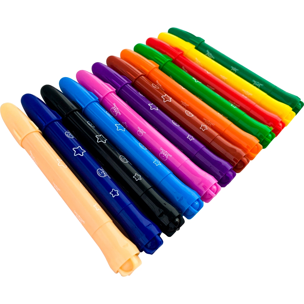 Giz de Cera Gel Retrátil 12 Cores Aquarelável Escolar Colorido