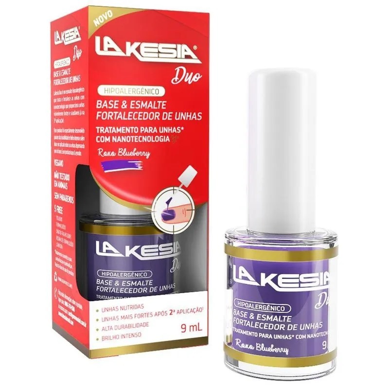 Base E Esmalte Fortalecedor de Unhas LaKesia Duo Roxo Blueberry 9ml