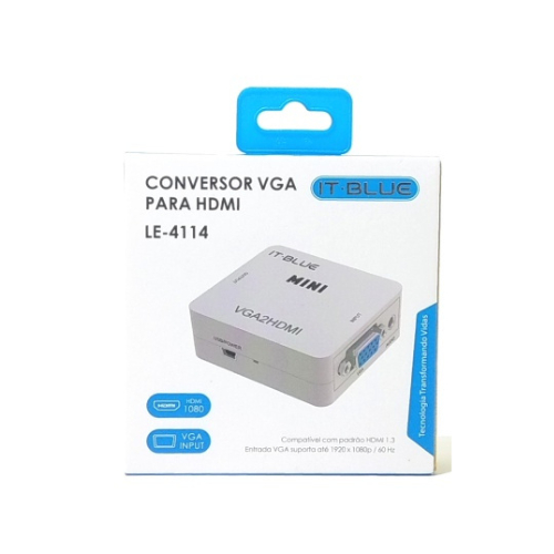 Conversor VGA para HDMI IT-BLUE LE-4114 + NF + Loja Fisica + 90 dias de Garantia