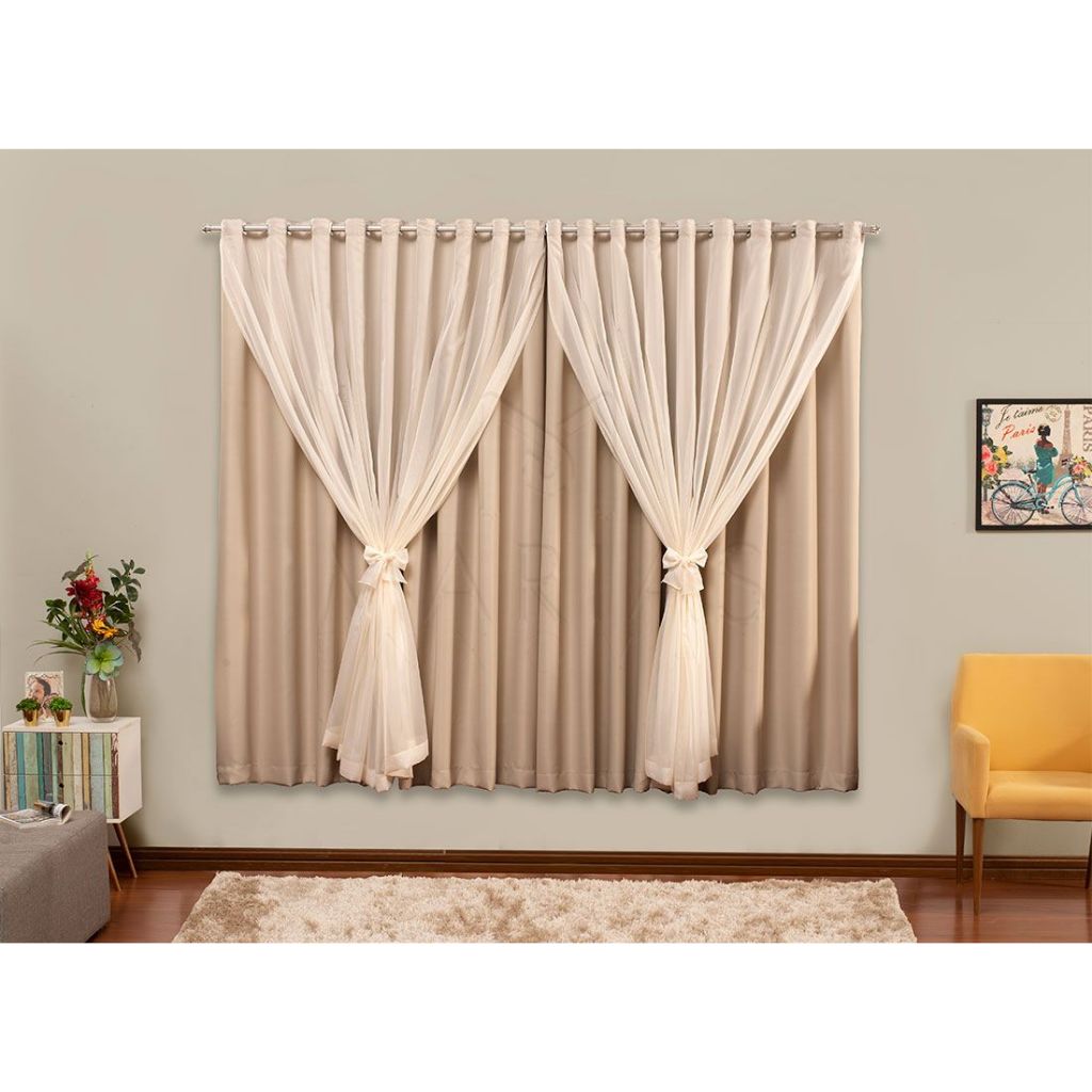 Cortina Blackout Com Voil 2,80m X 2,30m – Cortina Para janela de Sala ou Quarto Bege