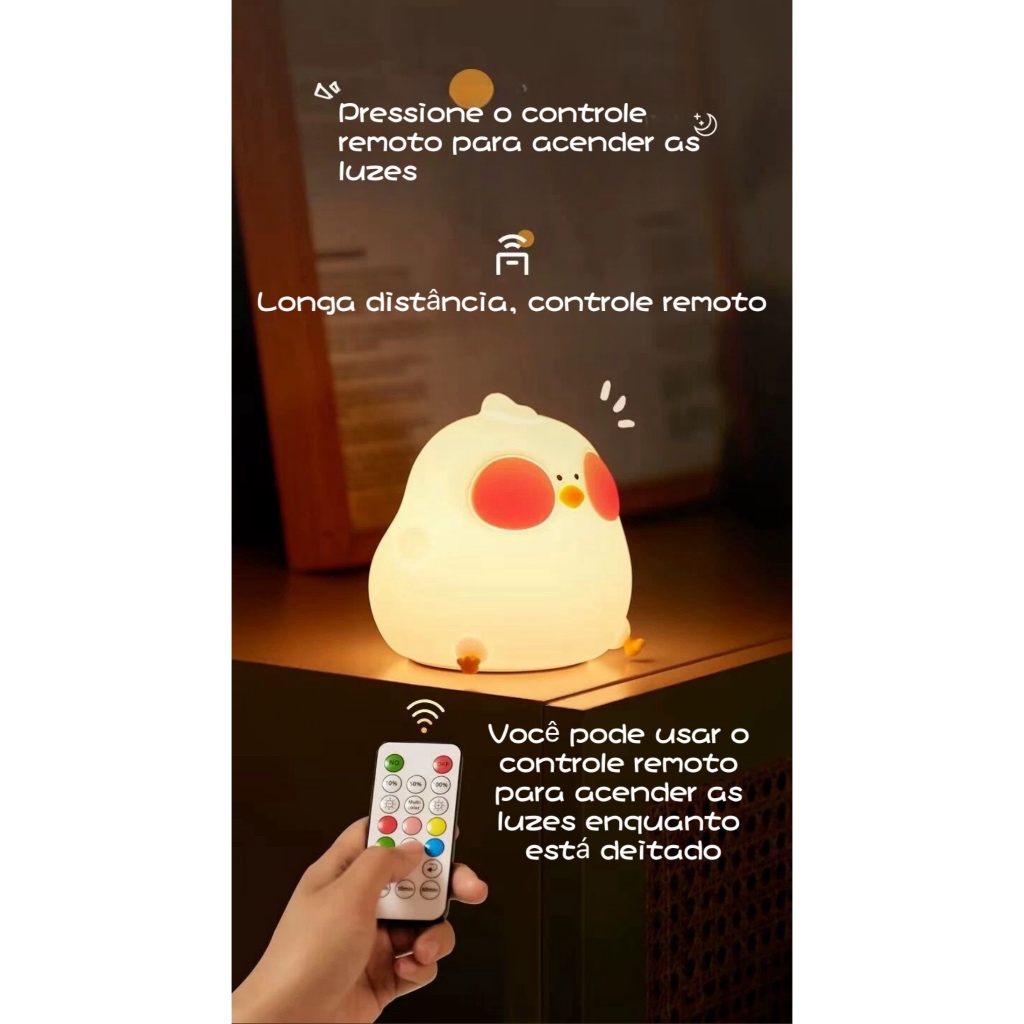 Luminária Silicone Touch Abajur Led Recarregavel Pintinho Luz Noturna Rgb Com Controle Para Presente De Aniversário em Oferta na Shopee