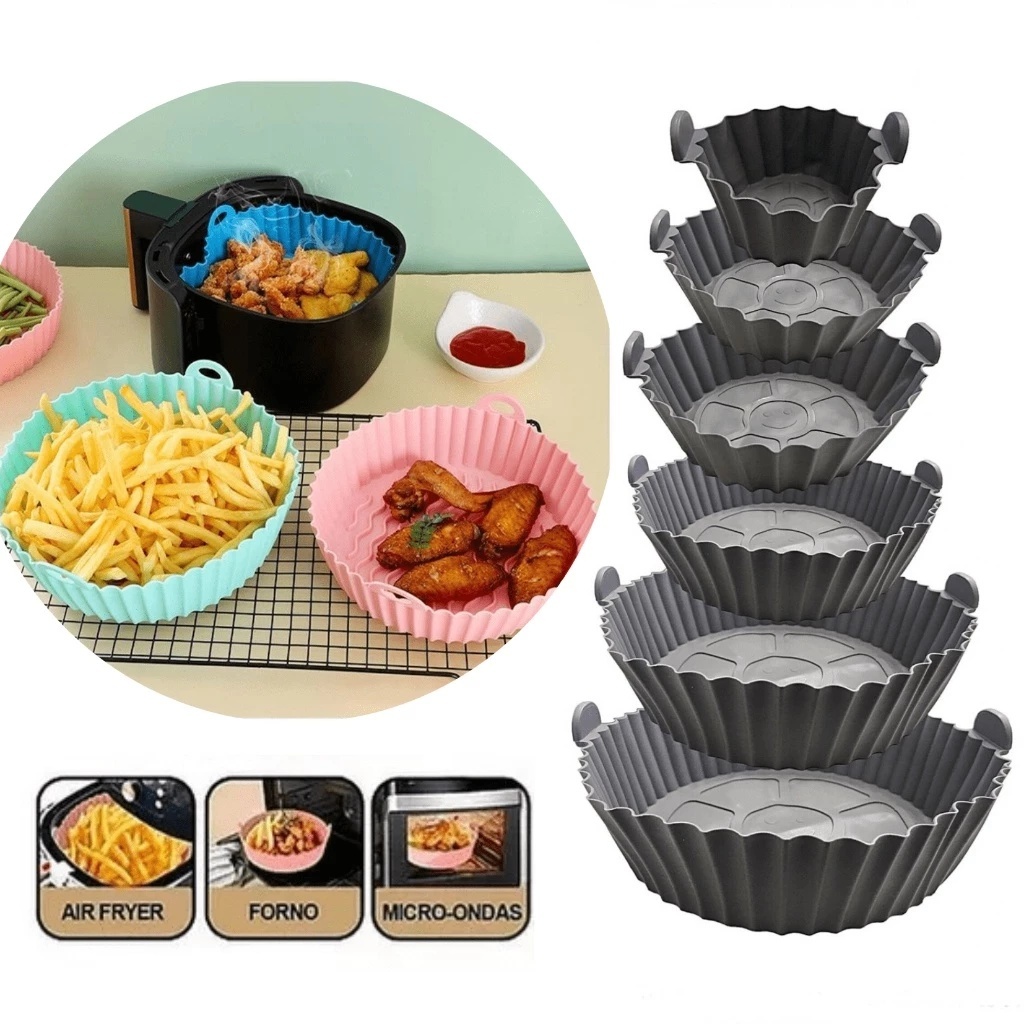 Kit 6 Forma de Silicone para Fritadeira Air Fryer com Alça Antiaderente Cozinha