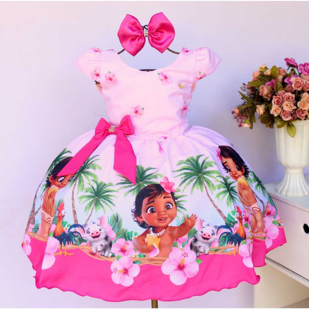 Vestido Moana Flor Realeza Aniversario comTiara