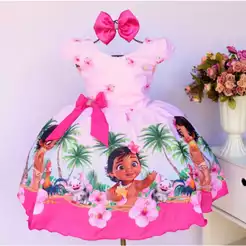 Vestido Moana Flor Realeza Aniversario comTiara