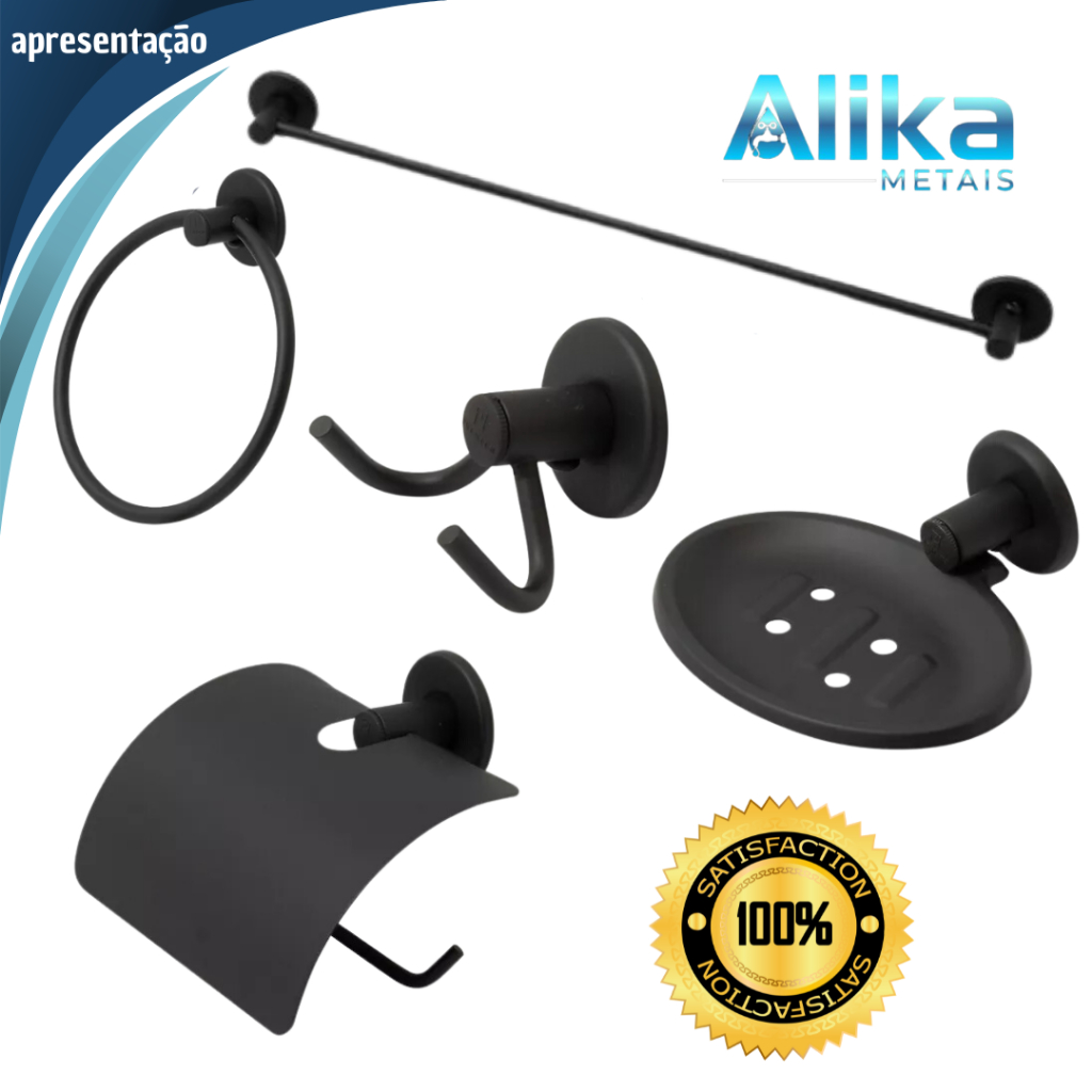 Kit Para Banheiro Acessórios 5 Peças PRETO FOSCO COMPLETO em Oferta na Shopee