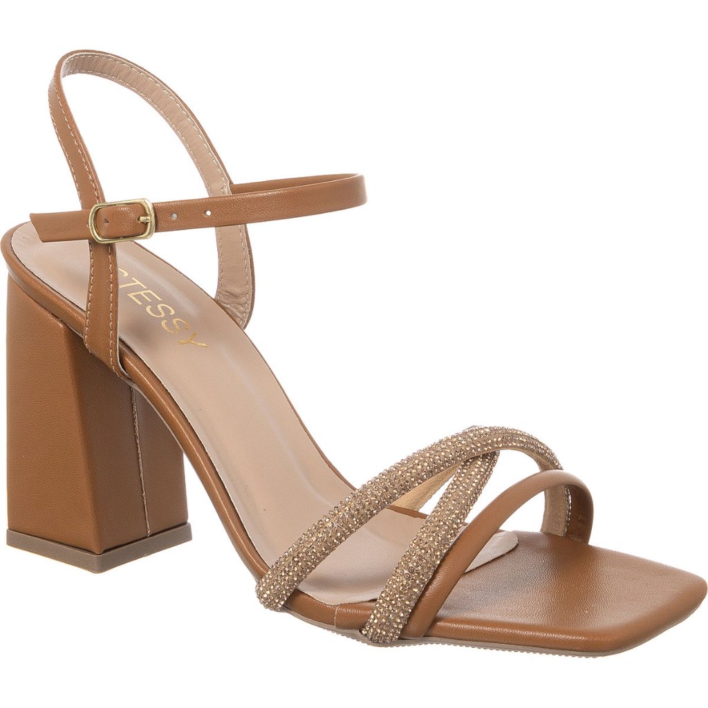 Sandália Feminina Brilho Festa Salto Alto Bloco Tiras Com Strass Brilho Elegante Glamour Confortável em Oferta na Shopee