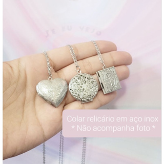 Colar Relicário aço inox pingente relicario foto presente moda inoxidável personalizavel em Oferta na Shopee