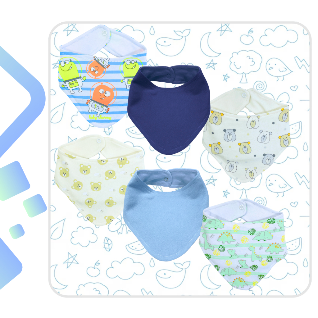 Kit 3 ou 6 peças  Babador Bandana de Suedine Duplo de Algodão super macio e estampas lindas