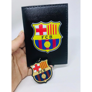 Carteira de couro com chaveiro emborrachado barcelona em Oferta na Shopee