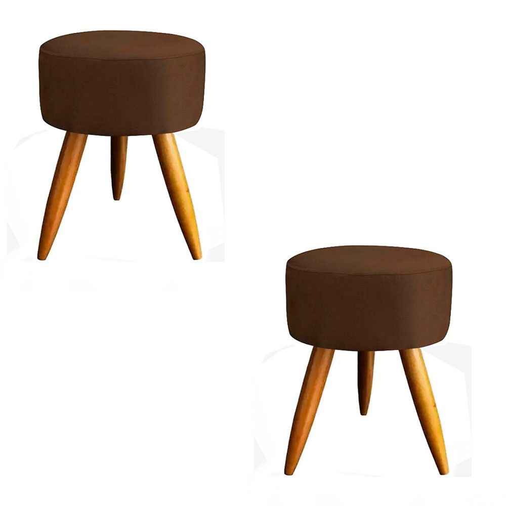 2 Puf, Puff Para Sala, Puff Redondo, Suede Marrom