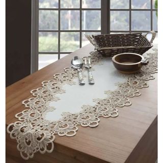 Caminho De Mesa Rendado Veneza Bordado Luxo Bege 40x90cm Jolitex em Oferta na Shopee