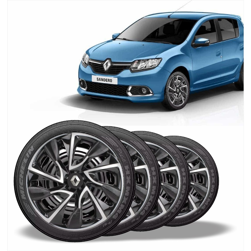 Jogo 4 Calota Ds4 Aro 13 Preta Prata Renault Sandero Logan