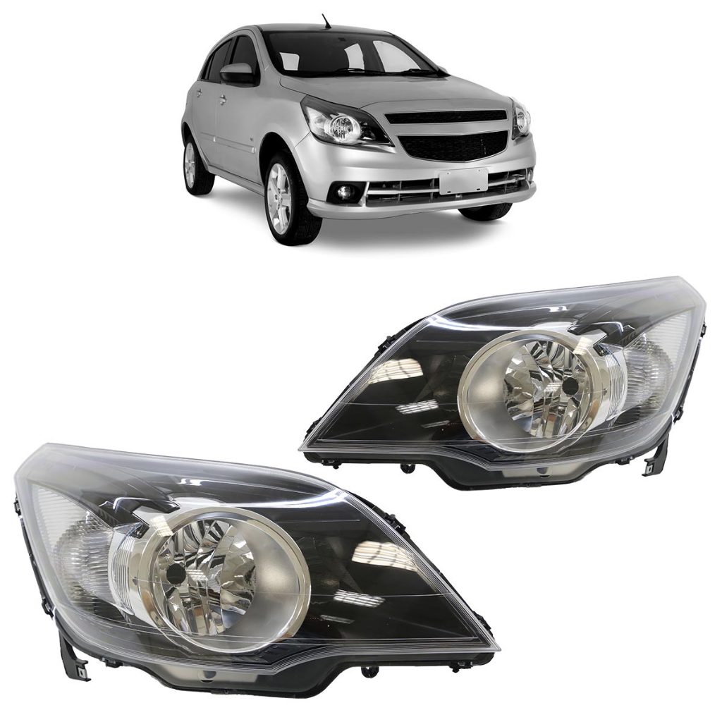 Farol Dianteiro Agile 2009 2010 2011 2012 2013 Máscara Negra Lente Lisa Acrilico