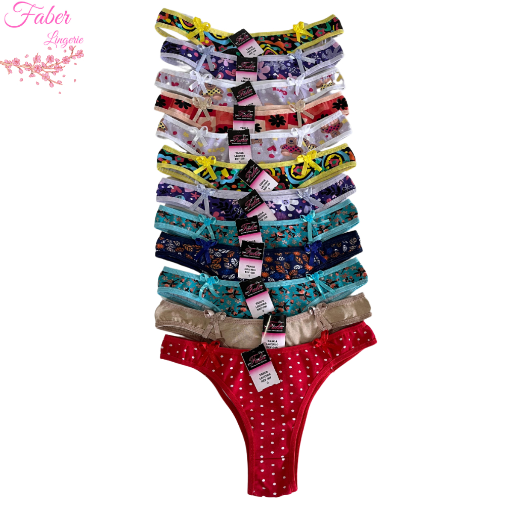 kit 5 Calcinhas tanga Básica com Lacinho 100% Algodão Anti alergica Calcinha Feminina