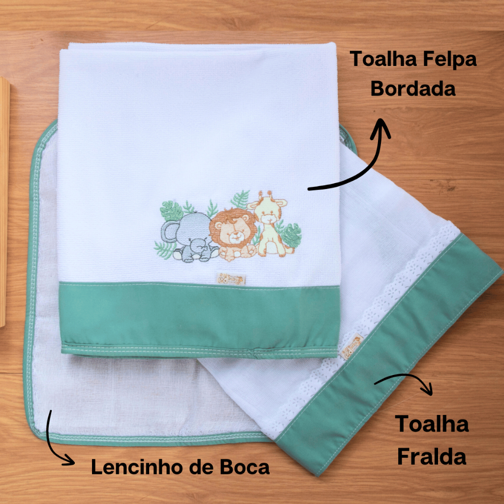 Kit 3 Peças Toalha com Capuz Bordada para Bebe 100% Algodao Toalha Felpa Fralda Macia Menino Menina