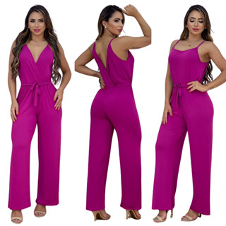 Macacão Feminino Longo de Alça Veste Frente e Costa Moda Casual Tendência ,Verão