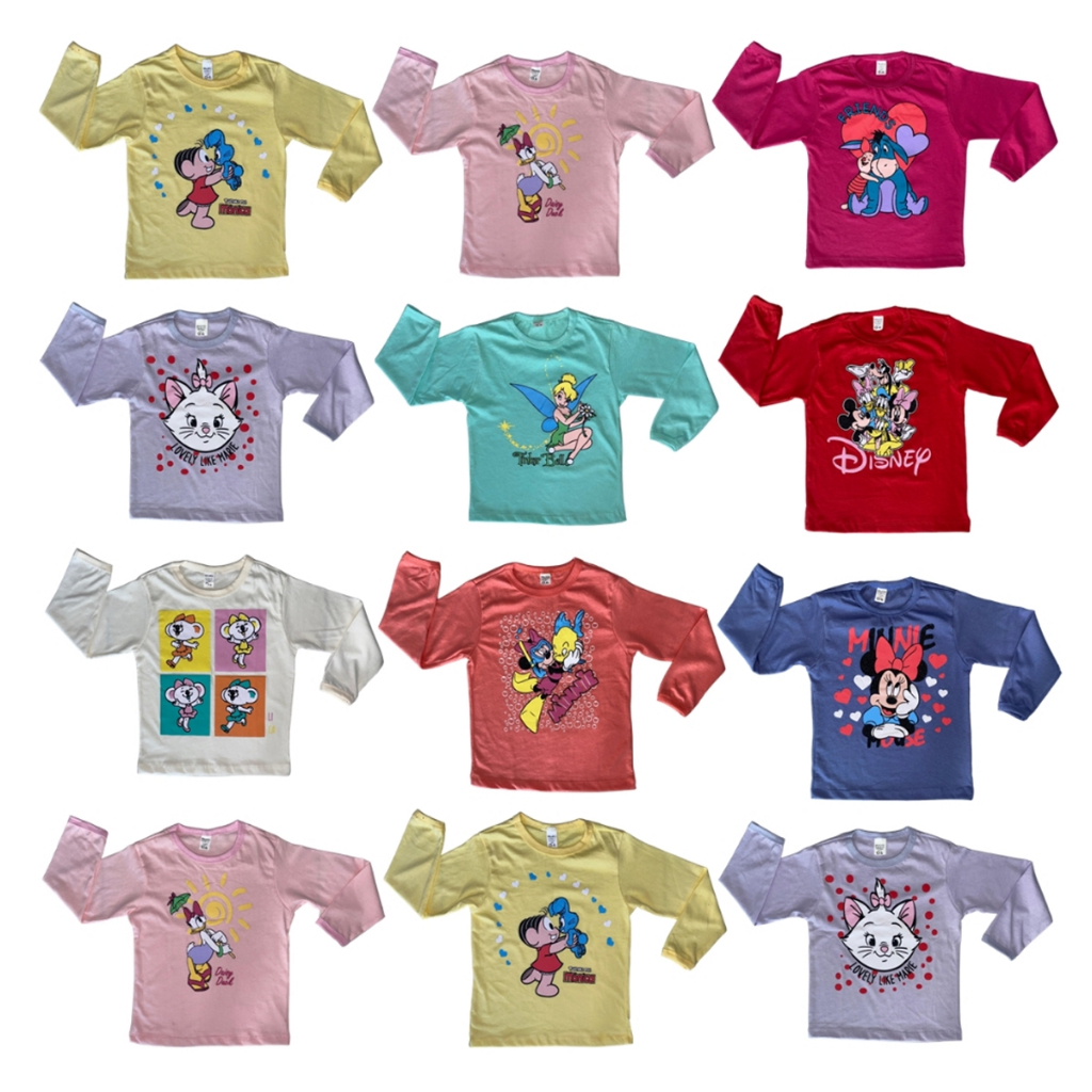 Kit 5 Camiseta Infantil Manga Longa Menina Feminino 100% Algodão Inverno 2 à 8 Anos em Oferta na Shopee