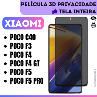 Película de Vidro 3D Privacidade Para Xiaomi Poco C40 / F3 / F4 / F4 GT / F5 / F5 Pro / Protetor Anti Espião Curioso
