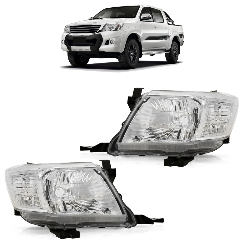 Farol Dianteiro Hilux SR SRV 2012 2013 2014 2015 Máscara Cromada Foco Simples Lente Lisa Acrilico - Spare Parts and Accessories for Vehicles
