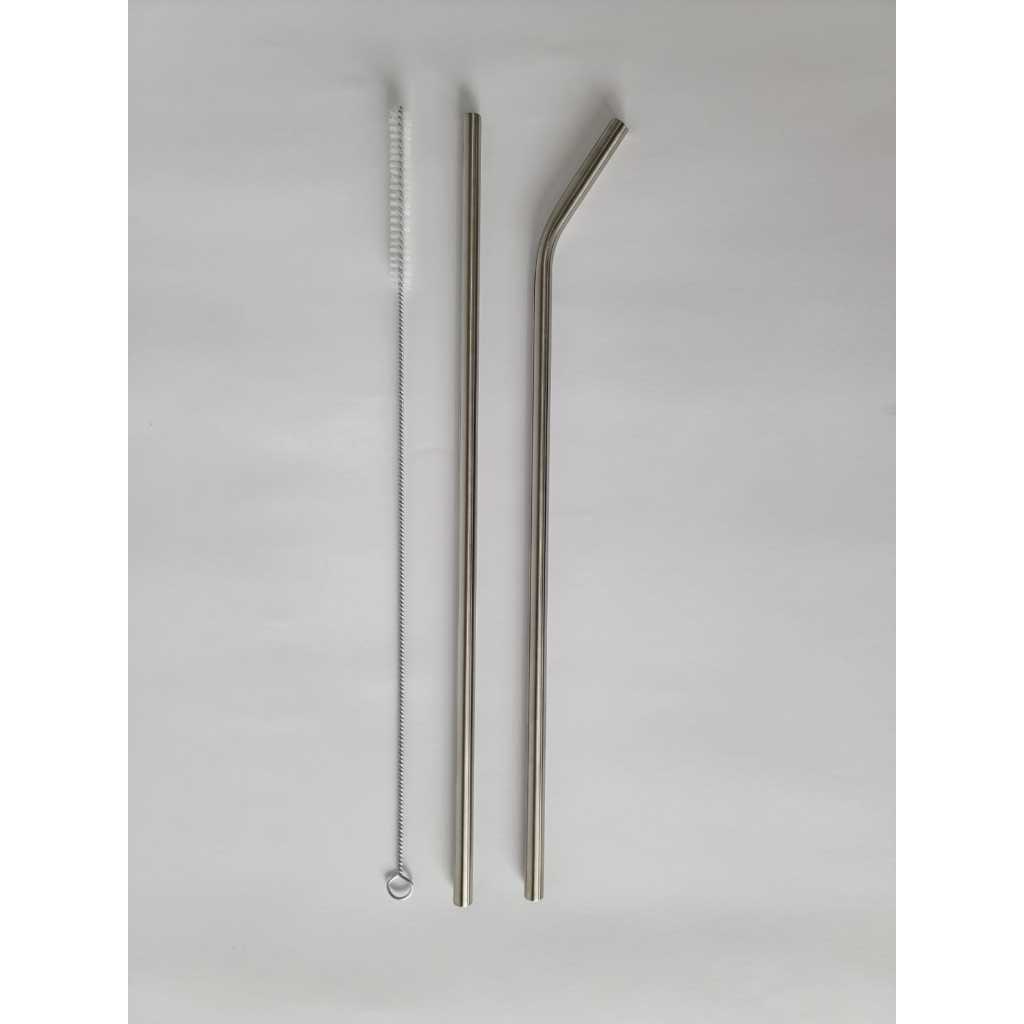 Kit 2 Canudos Aço Inox GROSSO EXTRA LONGO 8,00X315mm +1 Escova de Limpeza,  Para Garrafas e Copos  Altura 27cm.