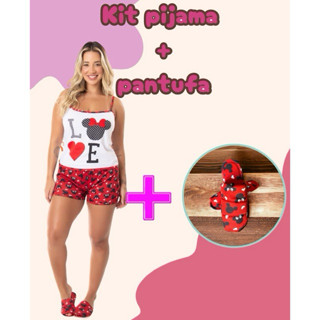 Kit Pijama Short Doll + Pantufa Adulto Blogueirinha Atacado Estampa Personagens