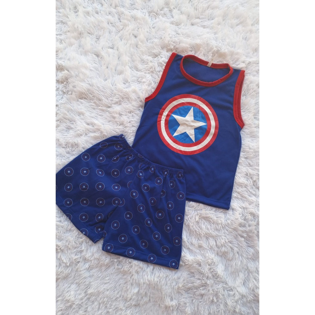 Pijama Infantil Menino Regata Super homem Curto Heroi Verão Roupa de criança dormir