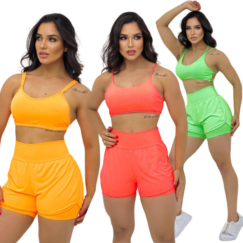 Kit 3 Short Duplo Fitness Academia Feminino Treino Caminhada Roupa de Caminhada Volei