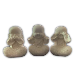 Trio de Buda Cego Surdo e Mudo 11 cm Gesso Cru