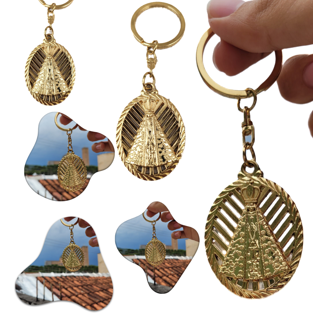 Chaveiro Nossa Senhora Aparecida Dourado feito em Aparecida Lembrancinha em Promoção